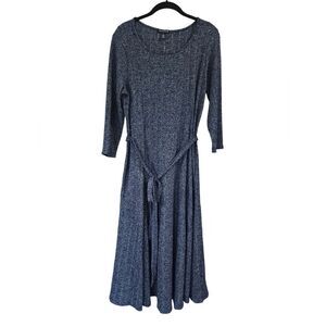 NINA LEONARD navy blue/silver Lurex midi dress, Size L